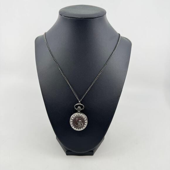 Statue of Liberty New York Watch Locket Necklace 30" Nickle Finish With Crystals - Picture 1 of 9